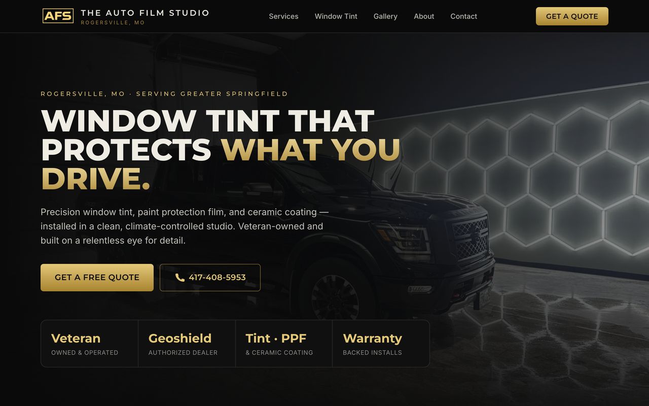 The Auto Film Studio website homepage